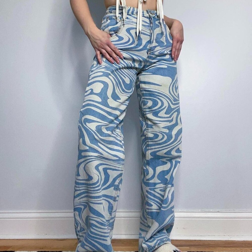 Tiger Mist Sergio Swirl Print High Rise Baggy Jeans